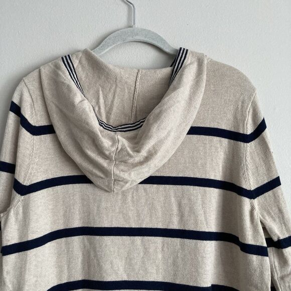 Faherty Womens Legend Sweater Hoodie Large Beige Navy Striped Pullover Casual - Picture 8 of 11